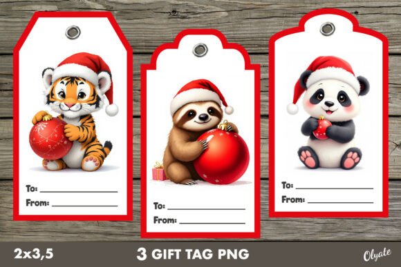 Christmas Gift Tag PNG. Cute Animal
