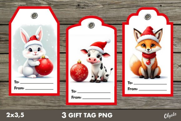 Christmas Gift Tag PNG. Cute Animal Lab