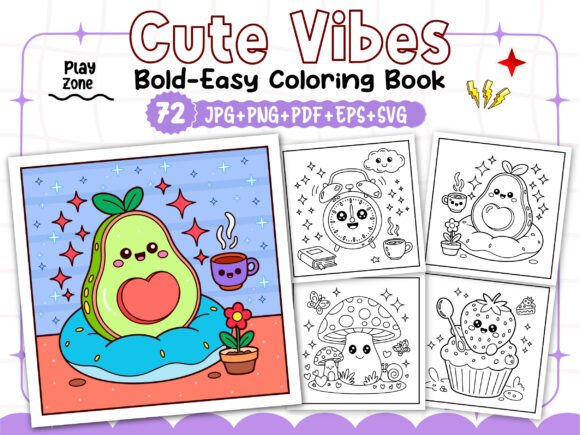 Cute Vibes Bold and Easy Coloring Book