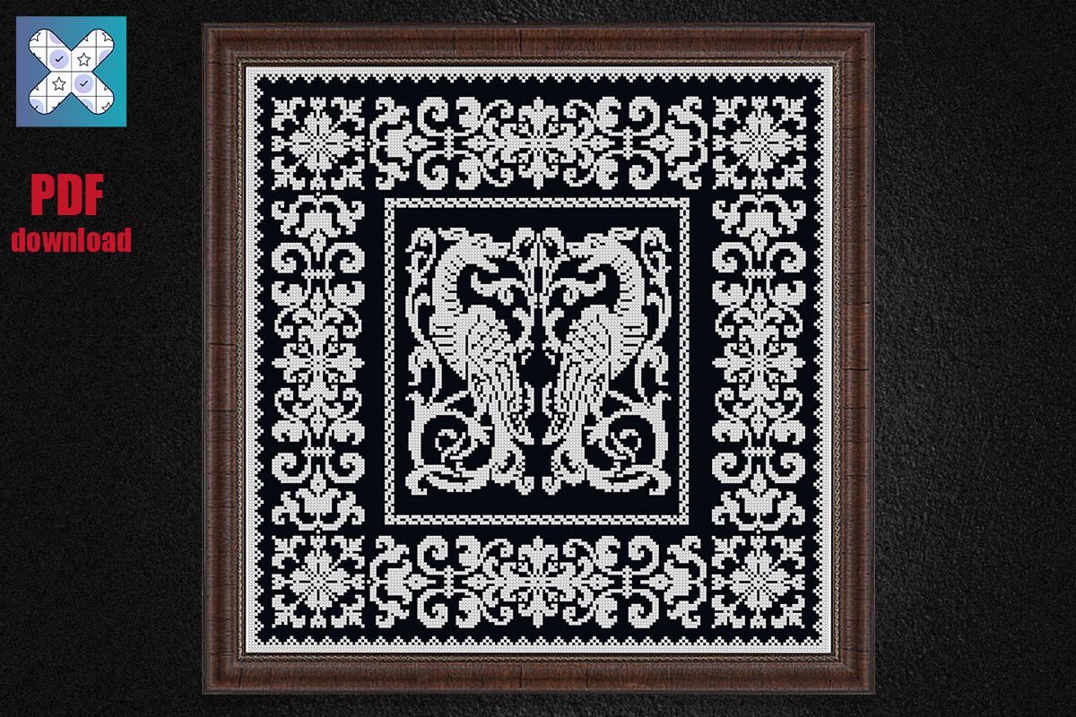 Heraldic Griffin Cross Stitch Pattern