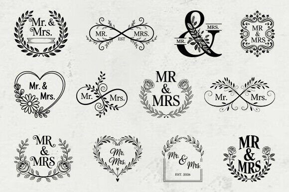 Mr and Mrs Wedding Monogram SVG Bundle
