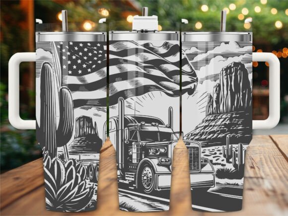 USA Semi Truck Laser Engraving Tumbler