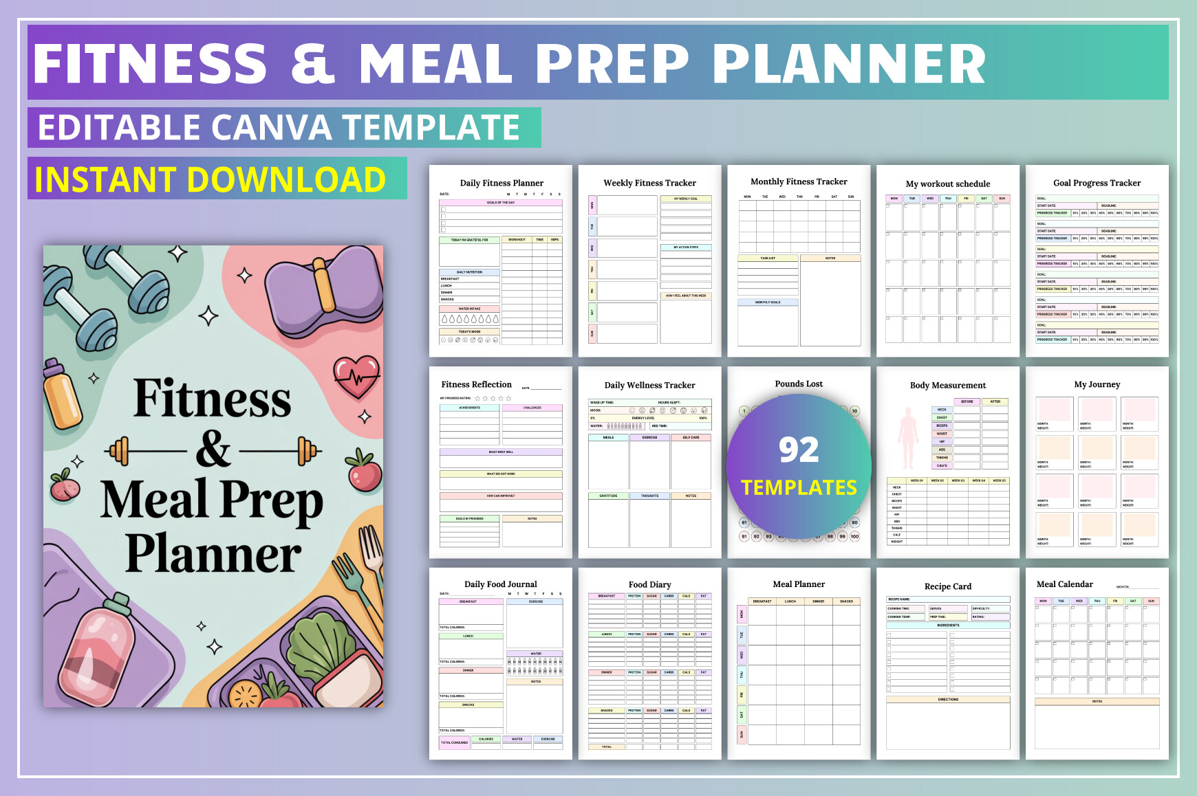 Editable Fitness & Meal Prep Planner Graphic by KDP GALLERY Β· Creative Fabrica
