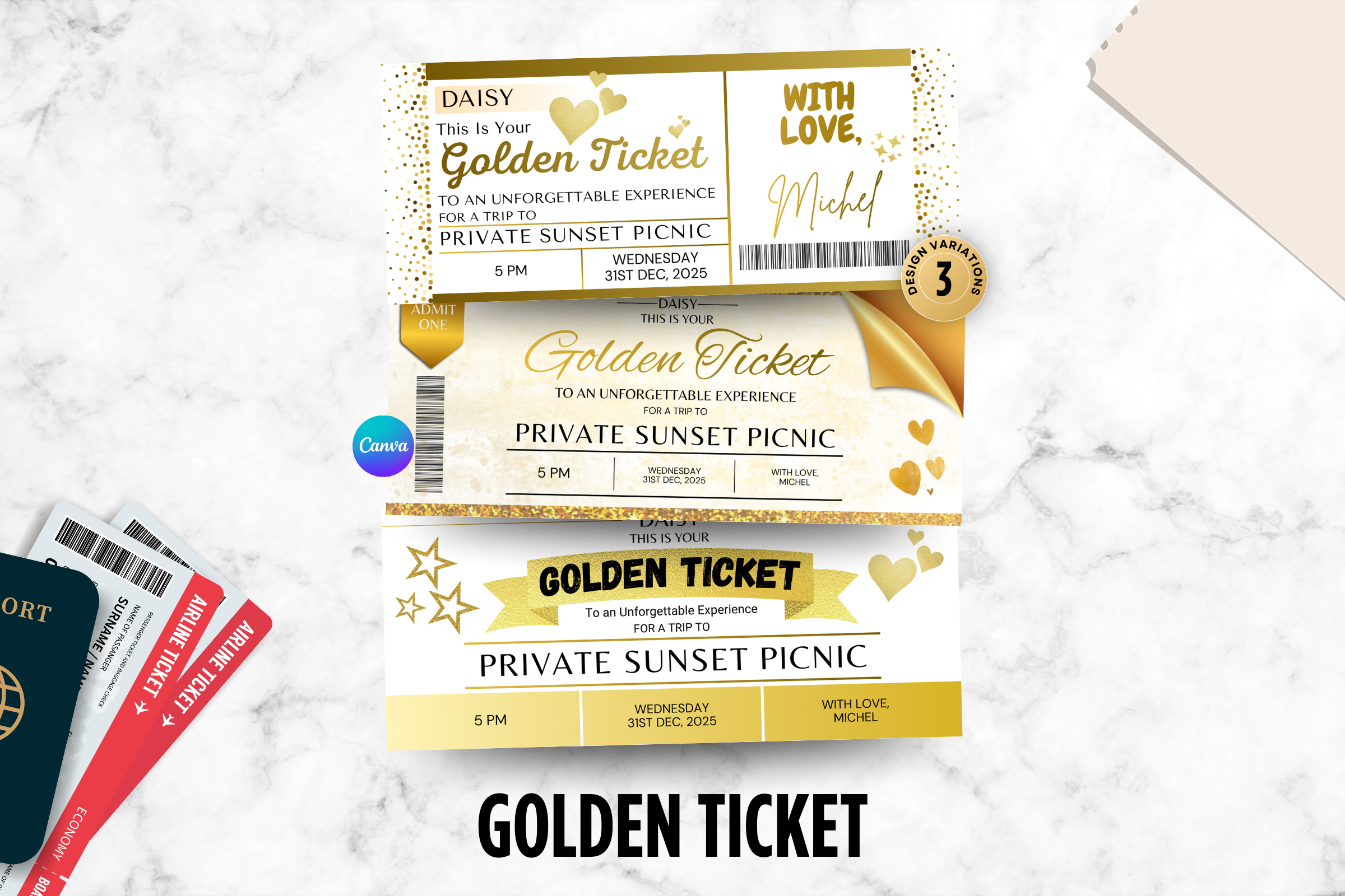 Editable Golden Ticket Canva Template