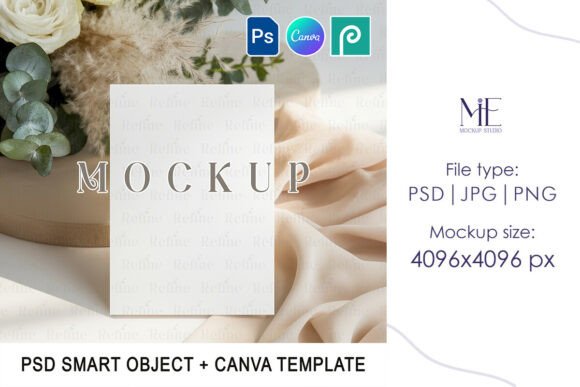Wedding 5x7 Invitation Mockup PSD Canva