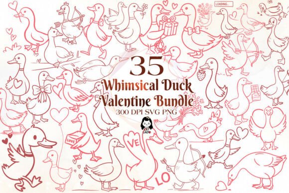 Whimsical Drawn Silly Duck Valentine SVG