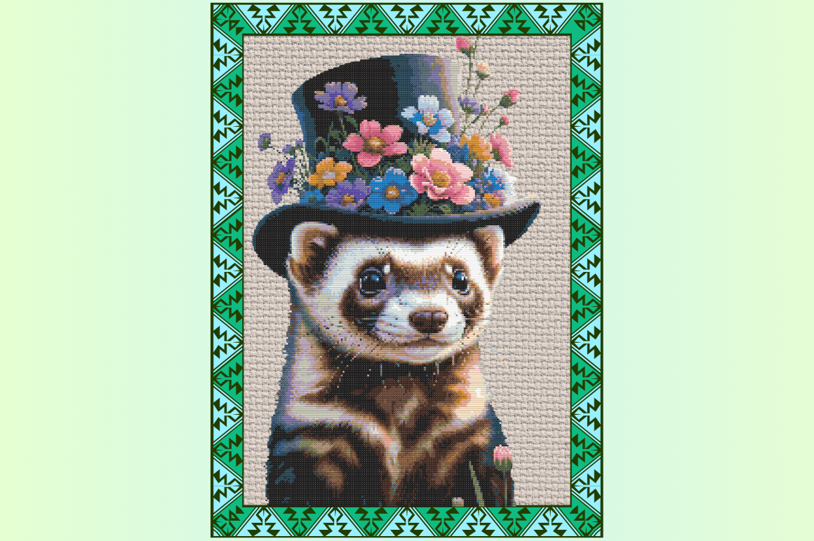 Whimsical Ferret in Floral Top Hat