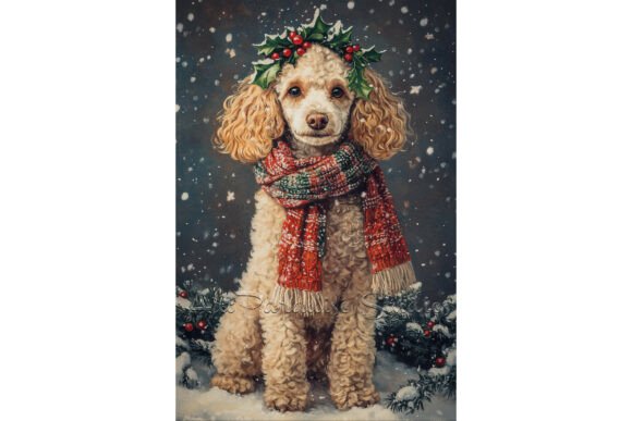 Christmas Poodle Dog Snow Wall Art Print