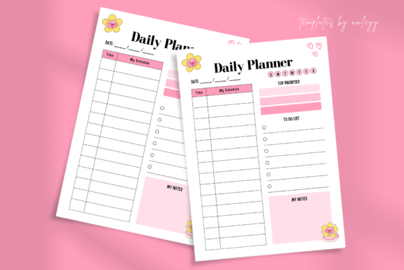 Cute Daily Planner Template Canva - Digital