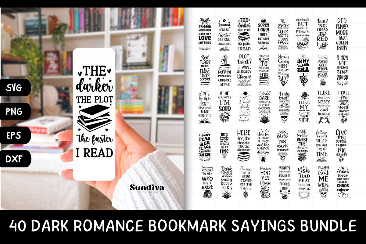 Dark Romance Bookmark Sayings SVG Bundle
