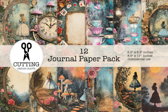 Enchanting Alice in Wonderland Journa Grafik Hintegründe Von CUTTING DESIGNCrafts