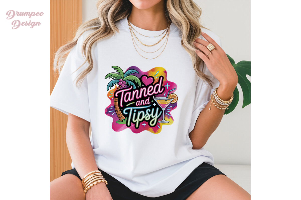 Summer Tanned Tipsy Neon PNG