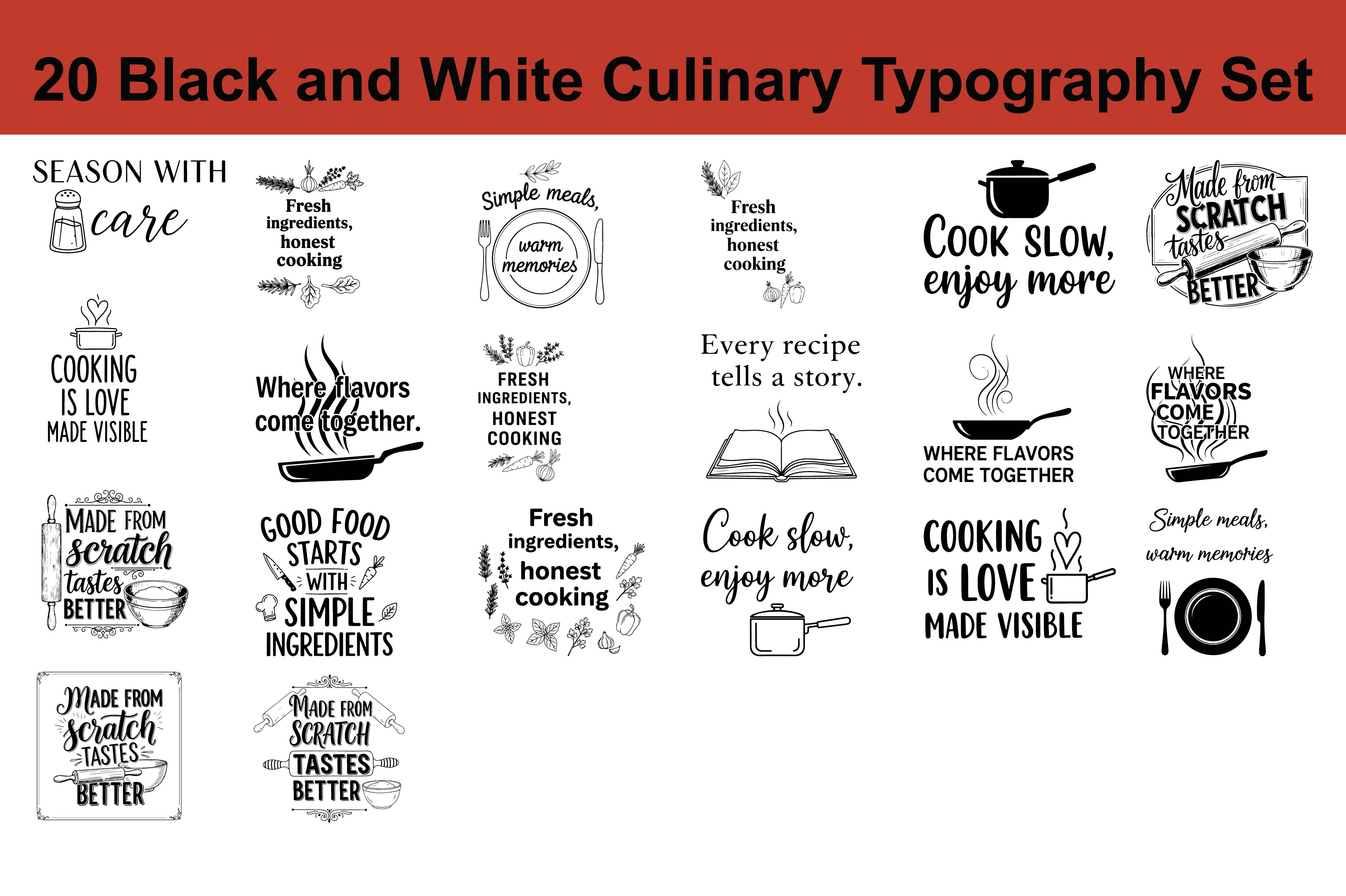 20 Black and White Culinary Typography