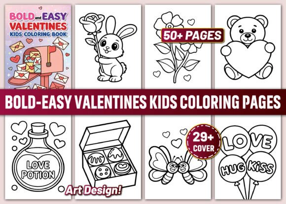 BOLD-EASY VALENTINES KIDS COLORING PAGES