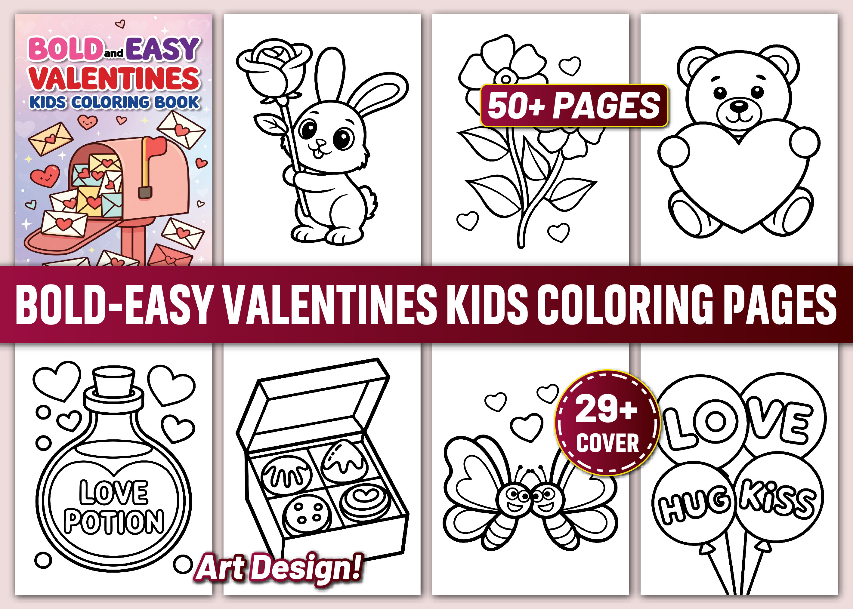 BOLD-EASY VALENTINES KIDS COLORING PAGES