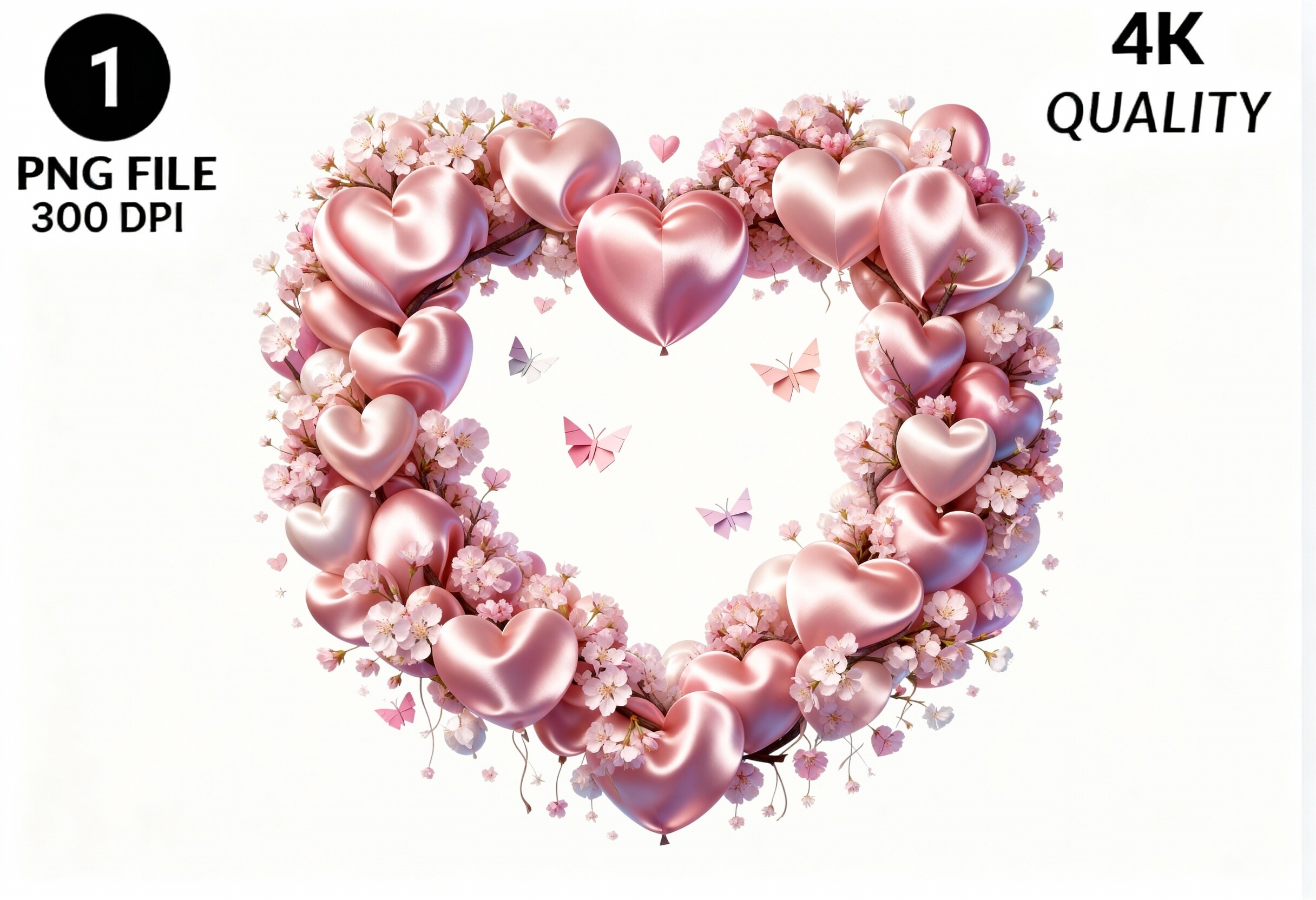 Pink Heart Cherry Blossom PNG Clipart