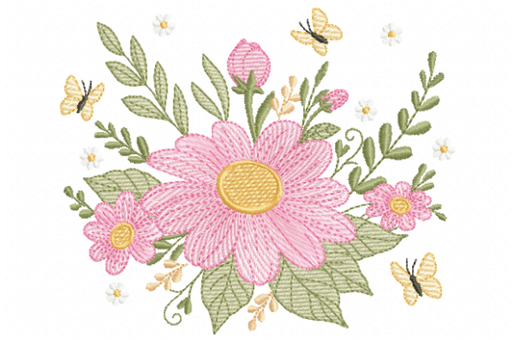 Pink Flower Embroidery Design