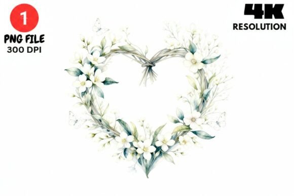 Watercolor Heart Floral Wreath Clipart