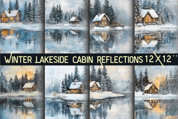 Winter Lakeside Cabin Reflections