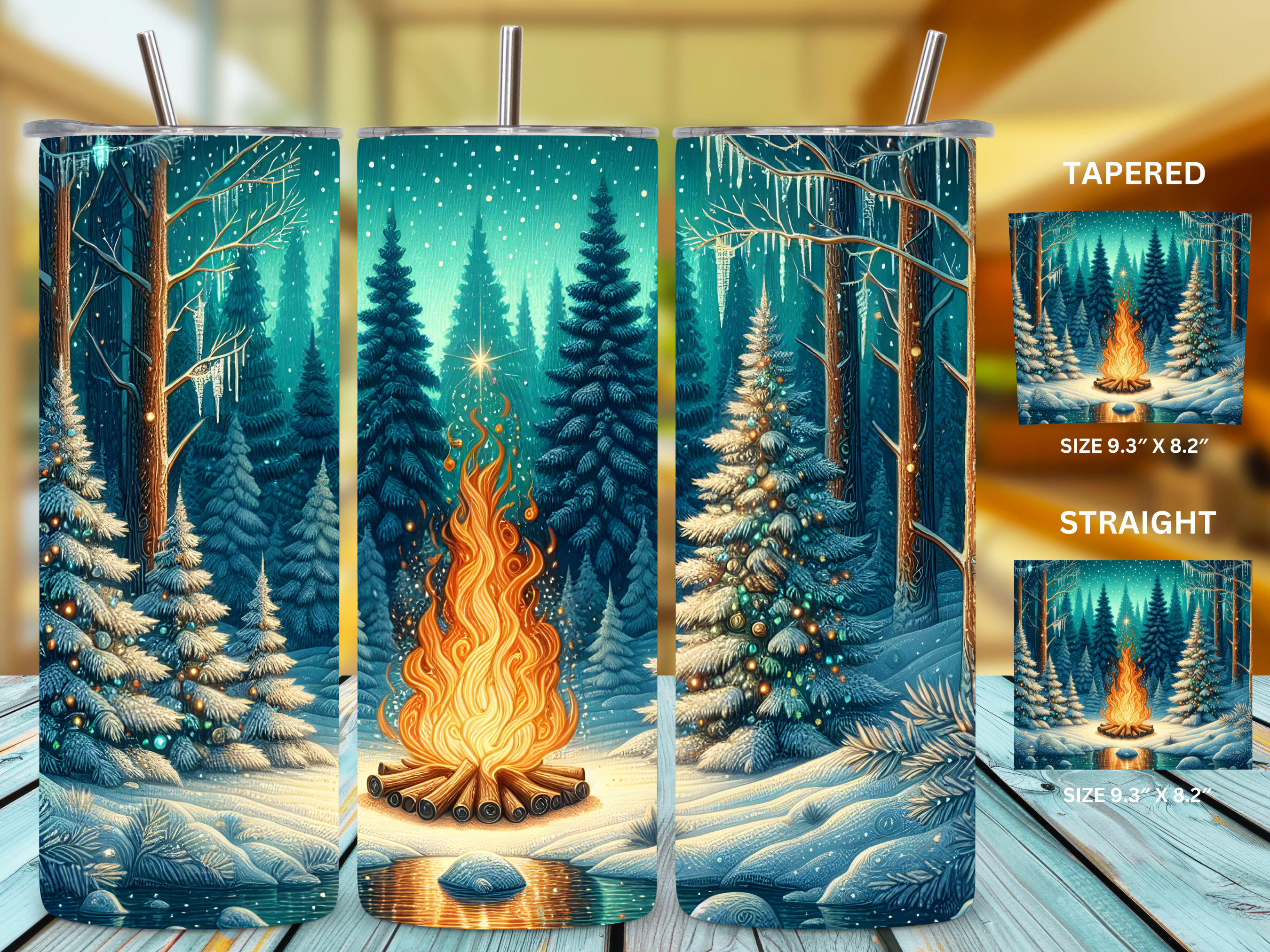 Winter Snow Forest Bonfire Tumbler Wrap