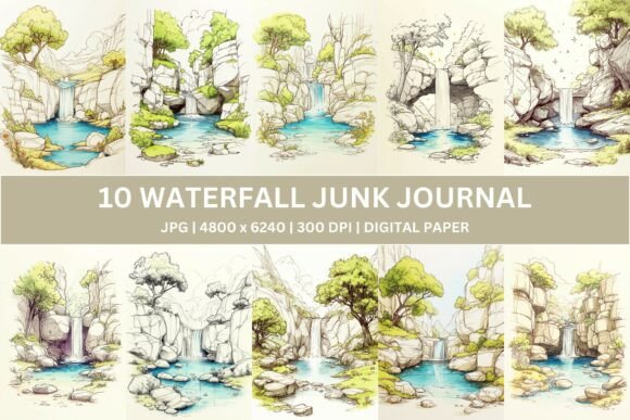 10 Waterfall Sketch Junk Journal