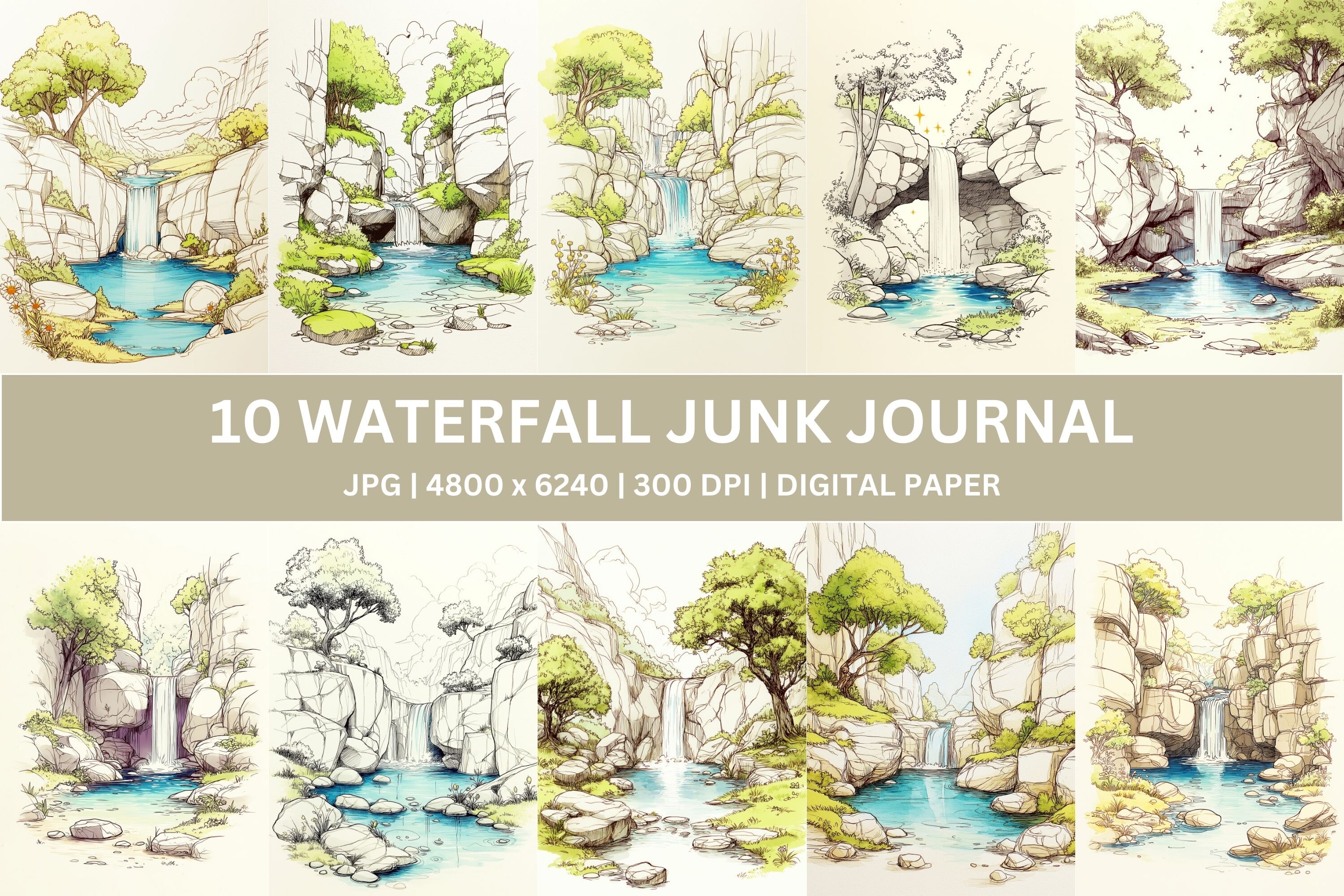 10 Waterfall Sketch Junk Journal