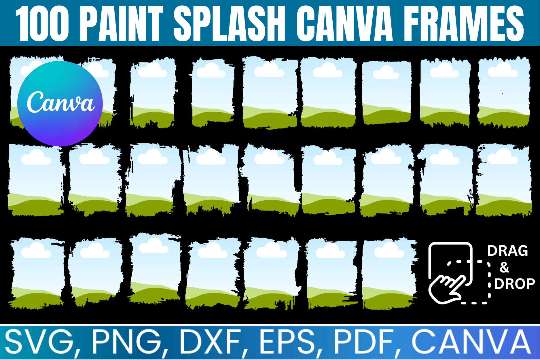 100 Paint Splash Canva Frames SVG
