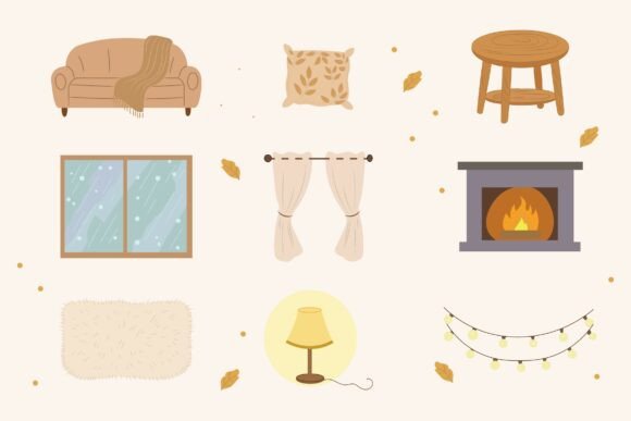 Cozy Hygge Home Interior Clipart Set