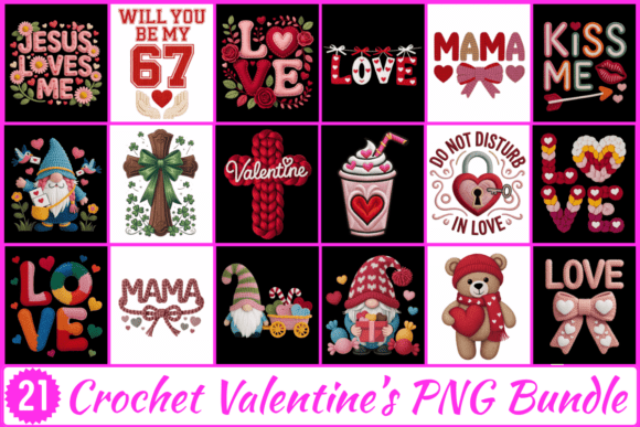 Preview of Crochet Yarn Valentine’s PNG Bundle Valentine sublimation design