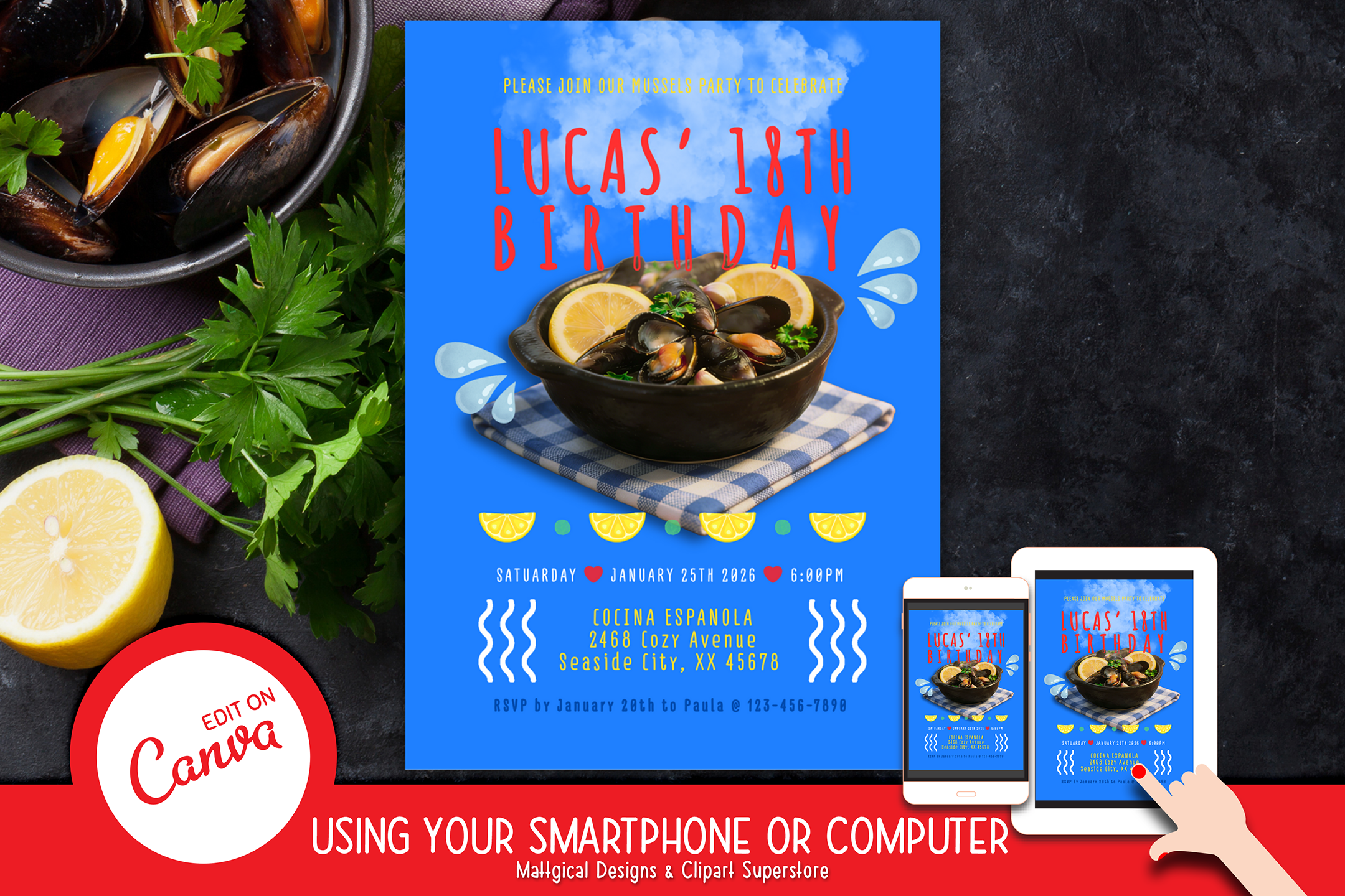 🍲Mussels Party Invitation Template