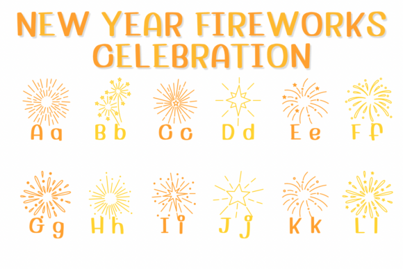 New Year Fireworks Celebration Font PNG with transparent background - Preview 1