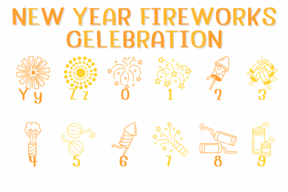 New Year Fireworks Celebration Font PNG with transparent background - Preview 3