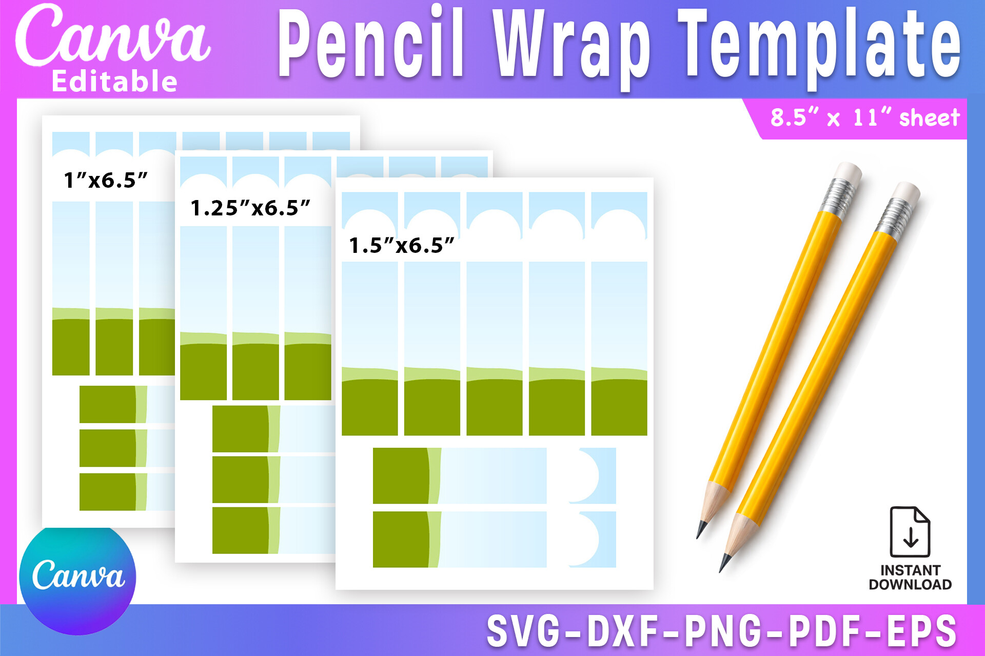 Pencil Label Template, Editable Canva