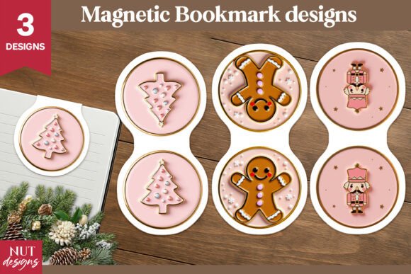 Pink Christmas Bookmark Clipart Set