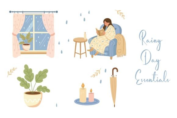 Rainy Day Cozy Home Lifestyle Clipart