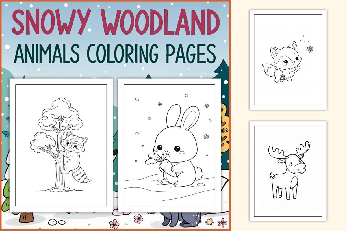 Snowy Woodland Animals Coloring Pages