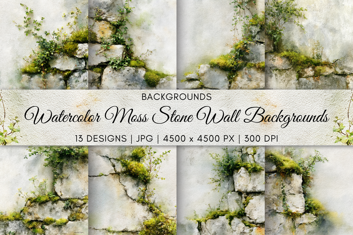 Watercolor Moss Stone Wall Backgrounds