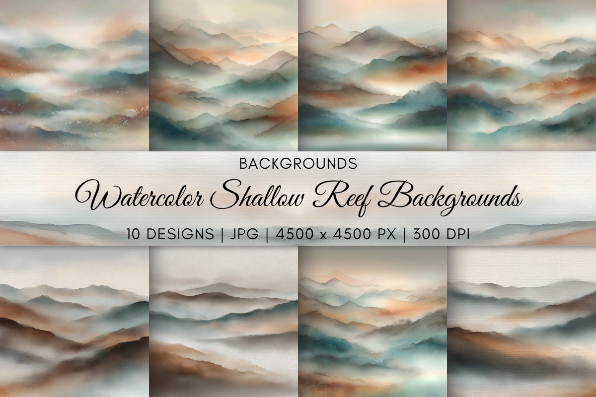 Watercolor Teal Mountain Backgrounds