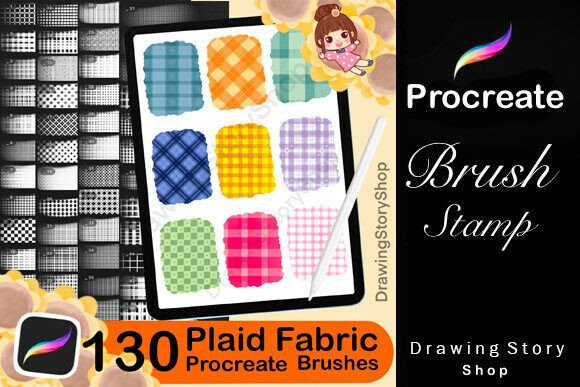 130 Plaid Fabric PROCREATE Brushes Graphic Brushes By DrawingStoryShop