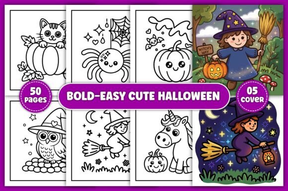 Bold-Easy Cute Halloween Coloring Page