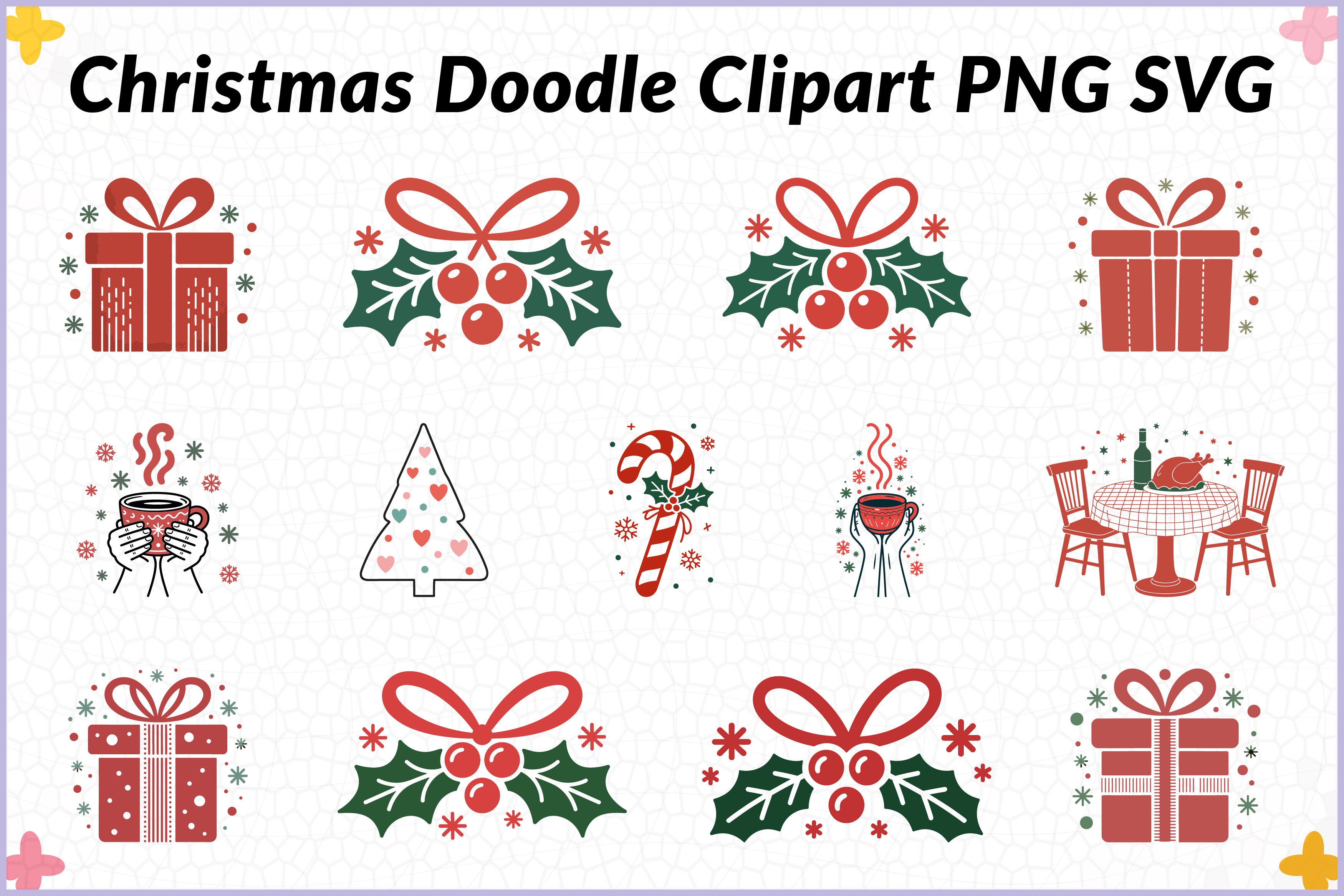 Christmas Doodle Clipart SVG PNG Bundle