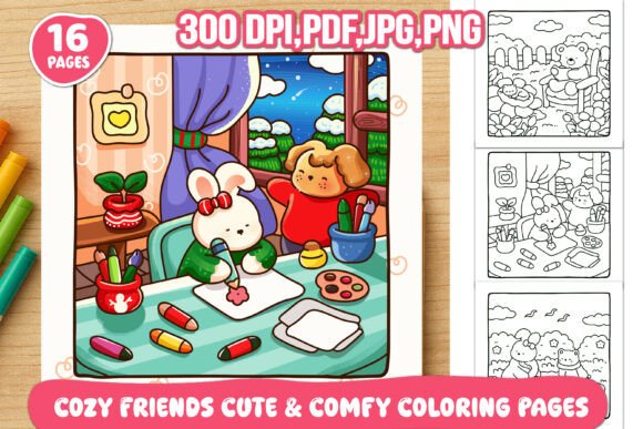 Cozy Friends Cute & Comfy Coloring Pages