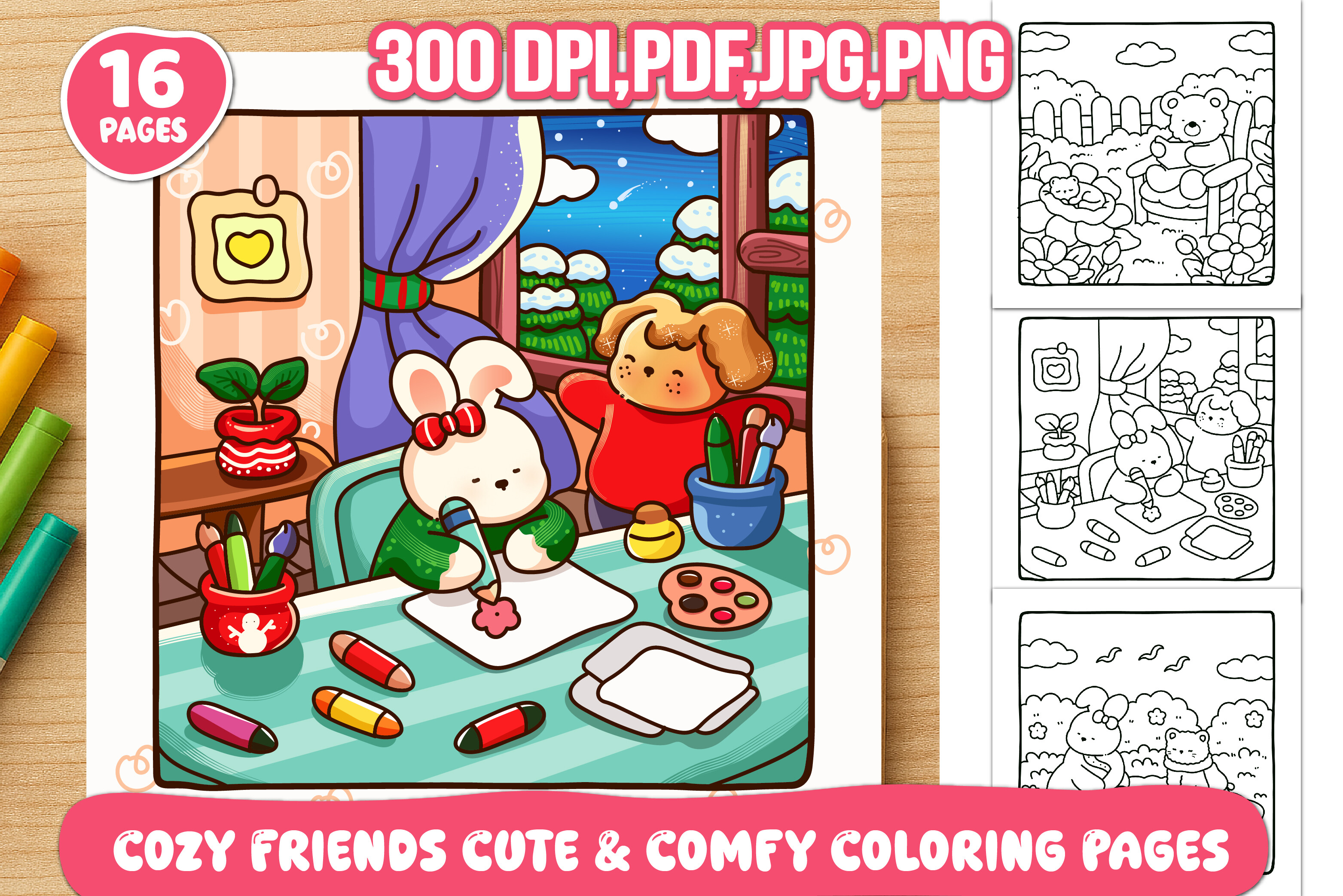 Cozy Friends Cute & Comfy Coloring Pages