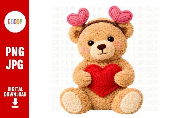 Crochet Teddy Love Heart PNG
