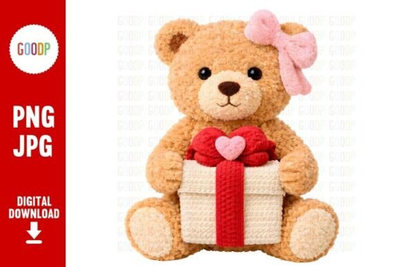 Crochet Teddy with Gift Box PNG