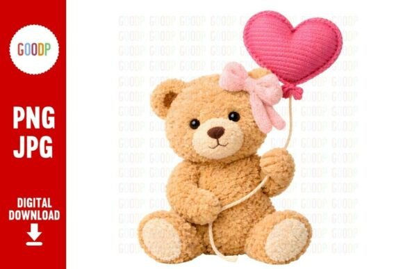 Crochet Teddy with Heart Balloon PNG