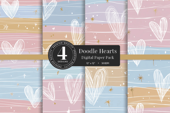 Doodle Hearts Digital Paper Pack