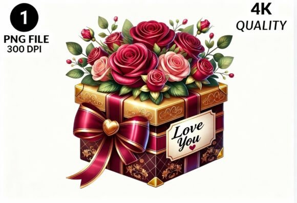Elegant Rose Gift Box PNG Clipart