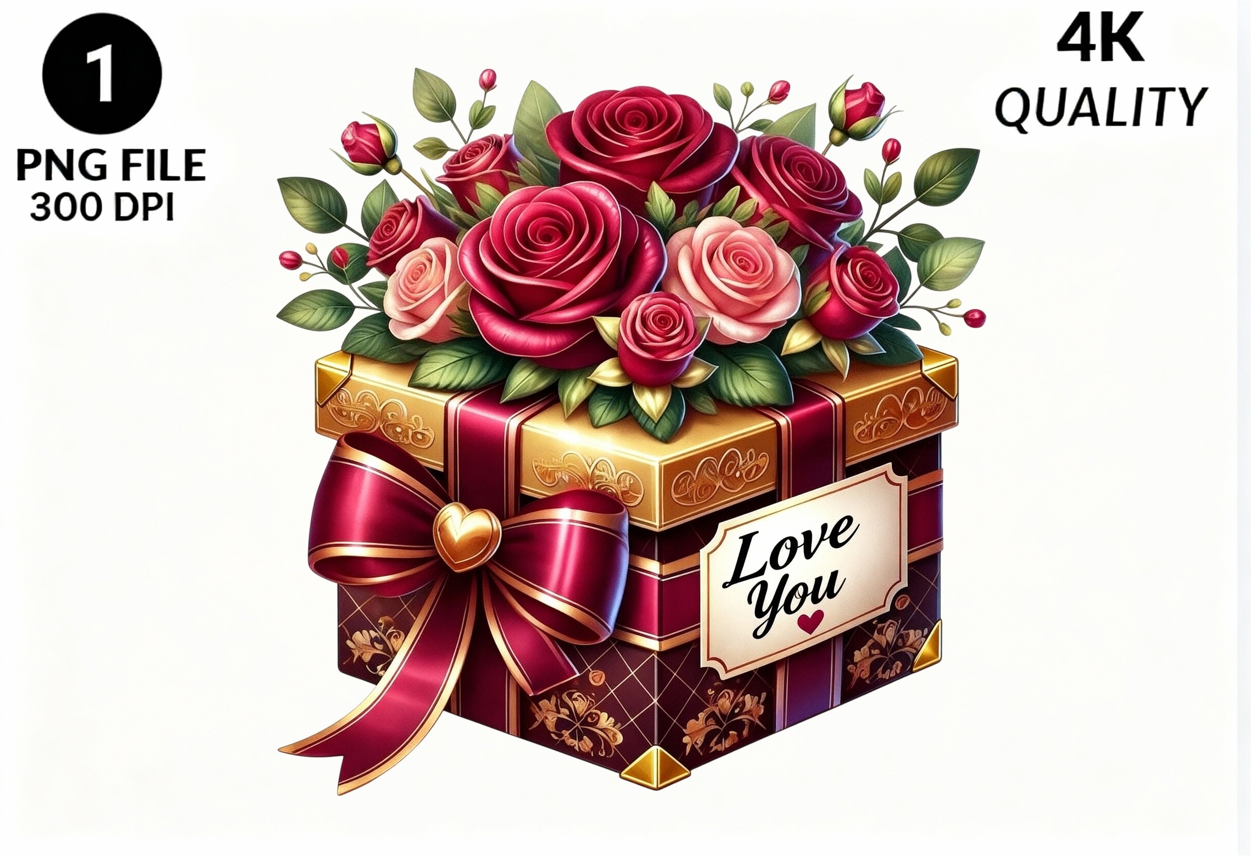 Elegant Rose Gift Box PNG Clipart