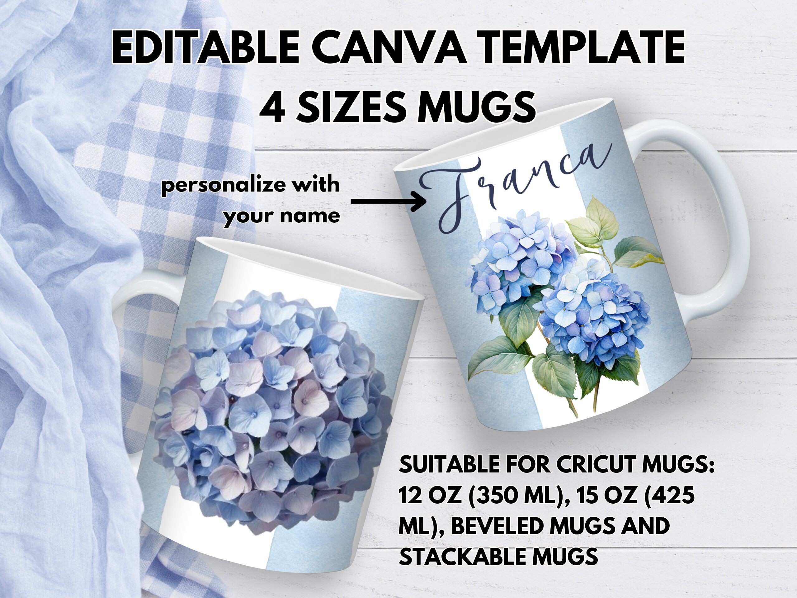 Hydrangea Mug Wrap Canva Template